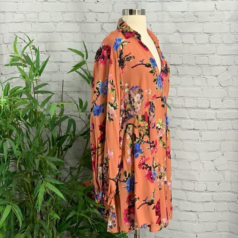 Umgee Salmon w/ Floral Pattern Oversized Dress - Picture 2 of 10